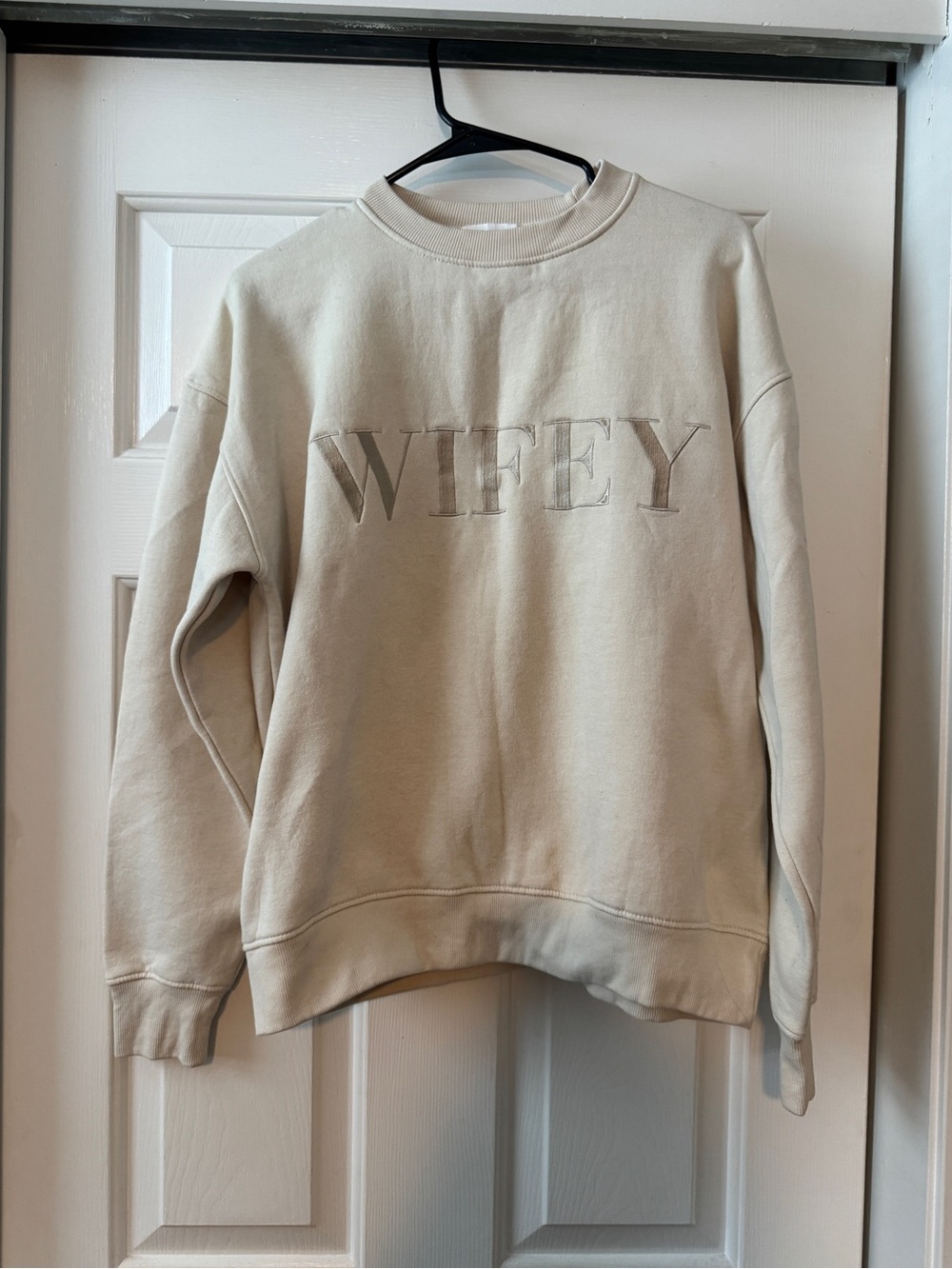 Wifey Embroidered Crewneck Sweater - Cream